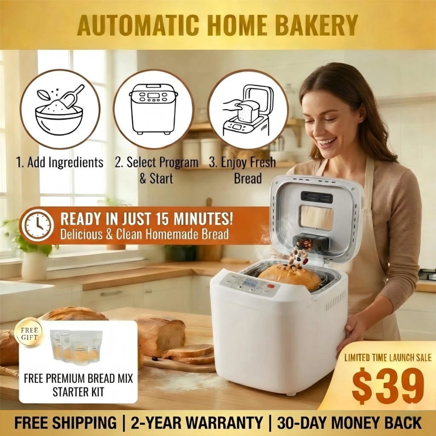 Fresh Bread in 15 Minutes! Automatic Bakery with 15 Programs & Smart Dispenser